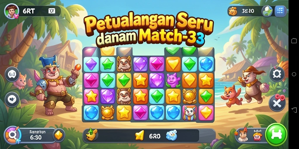 Tampilan gameplay seru di 6RT dengan tantangan mencocokkan bentuk.