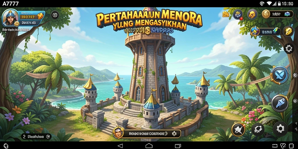 Tampilan gameplay menara pertahanan A7777 yang intens dan mendebarkan.