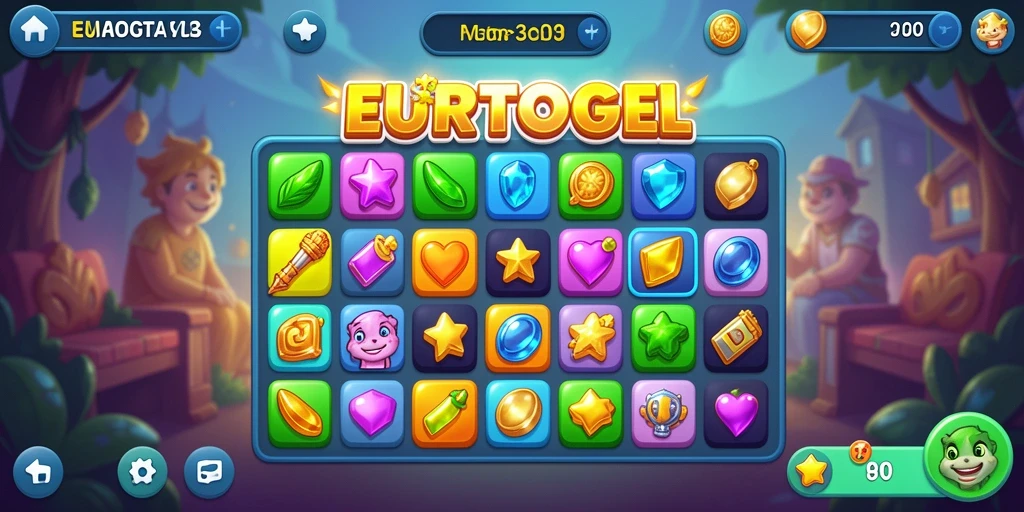 Tampilan gameplay <strong>EUROTOGEL</strong> dengan elemen Match-3 yang berwarna-warni.