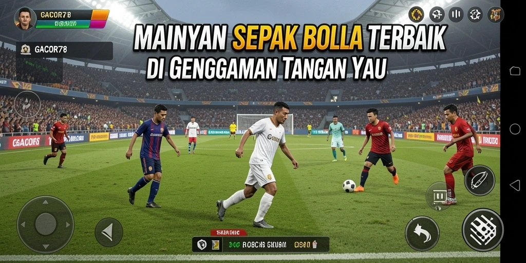 Tangkapan layar permainan GACOR78 menampilkan aksi seru di lapangan sepak bola.