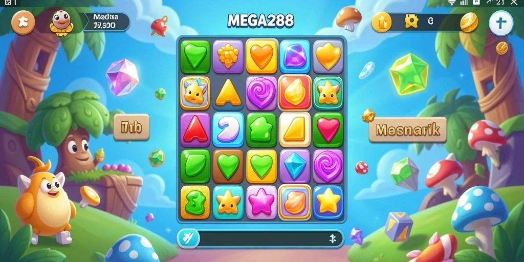 Gameplay seru MEGA288 dengan tantangan Match-3 yang menarik.