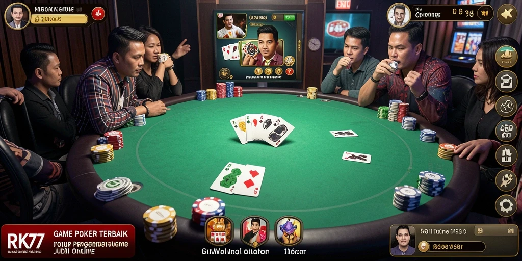 Tampilan gameplay Poker yang mendebarkan di RK77.