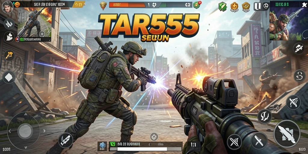 Tangkapan layar menampilkan aksi seru dari gameplay TAR555.